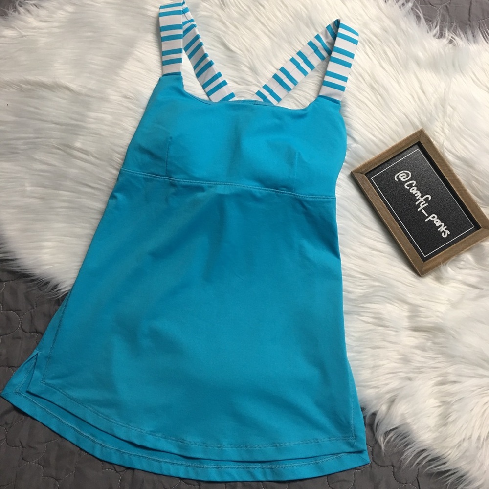 Lululemon Cross Back Blue & White Striped Tank Top
